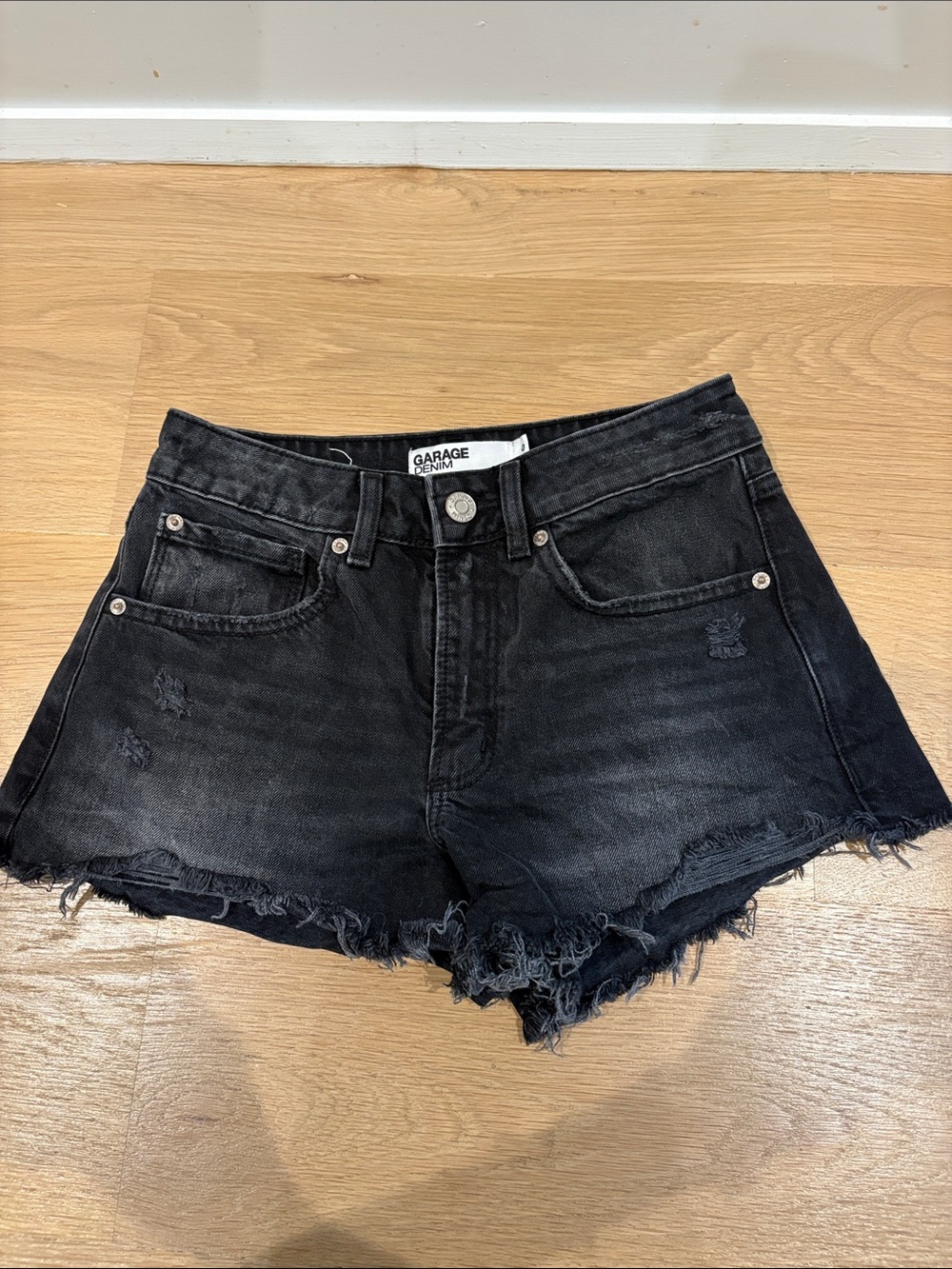 Garage Black Distressed Denim High-Rise Shorts size 24